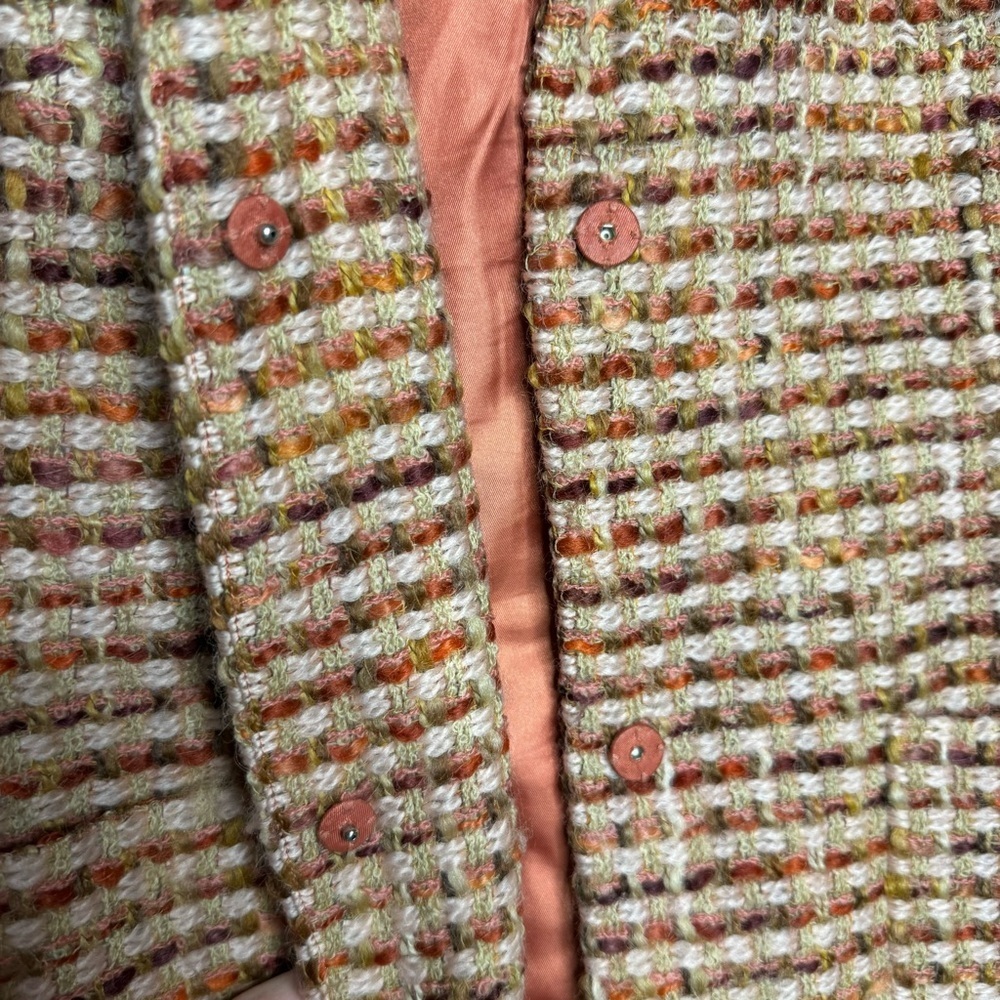 TALBOTS - 100% Wool Ivory, Green, Rust, Brown Tweed Blazer w Pockets - Size 10 - Picture 3 of 8